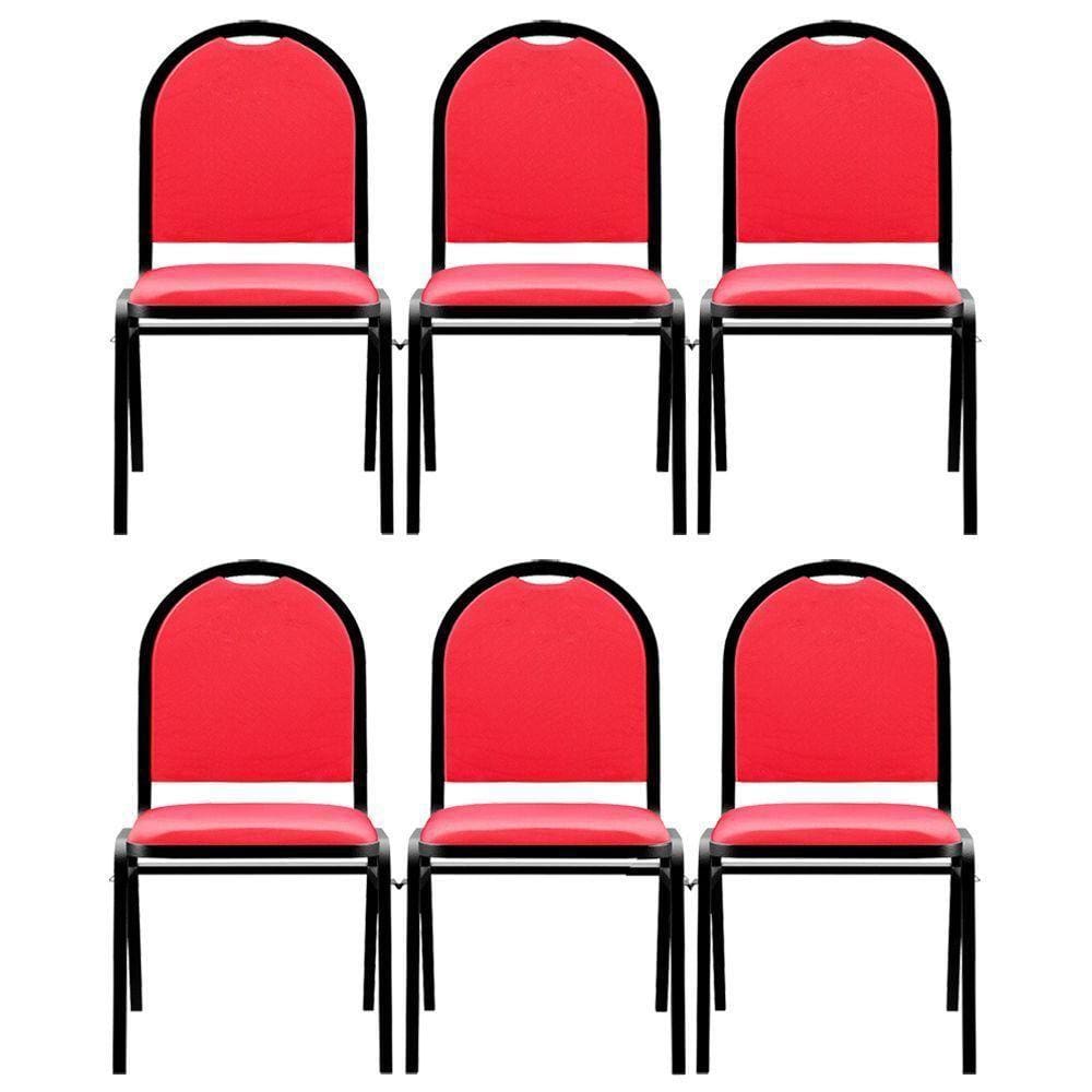 Kit 6 Cadeiras Hoteleiras Auditório Sintético Vermelho