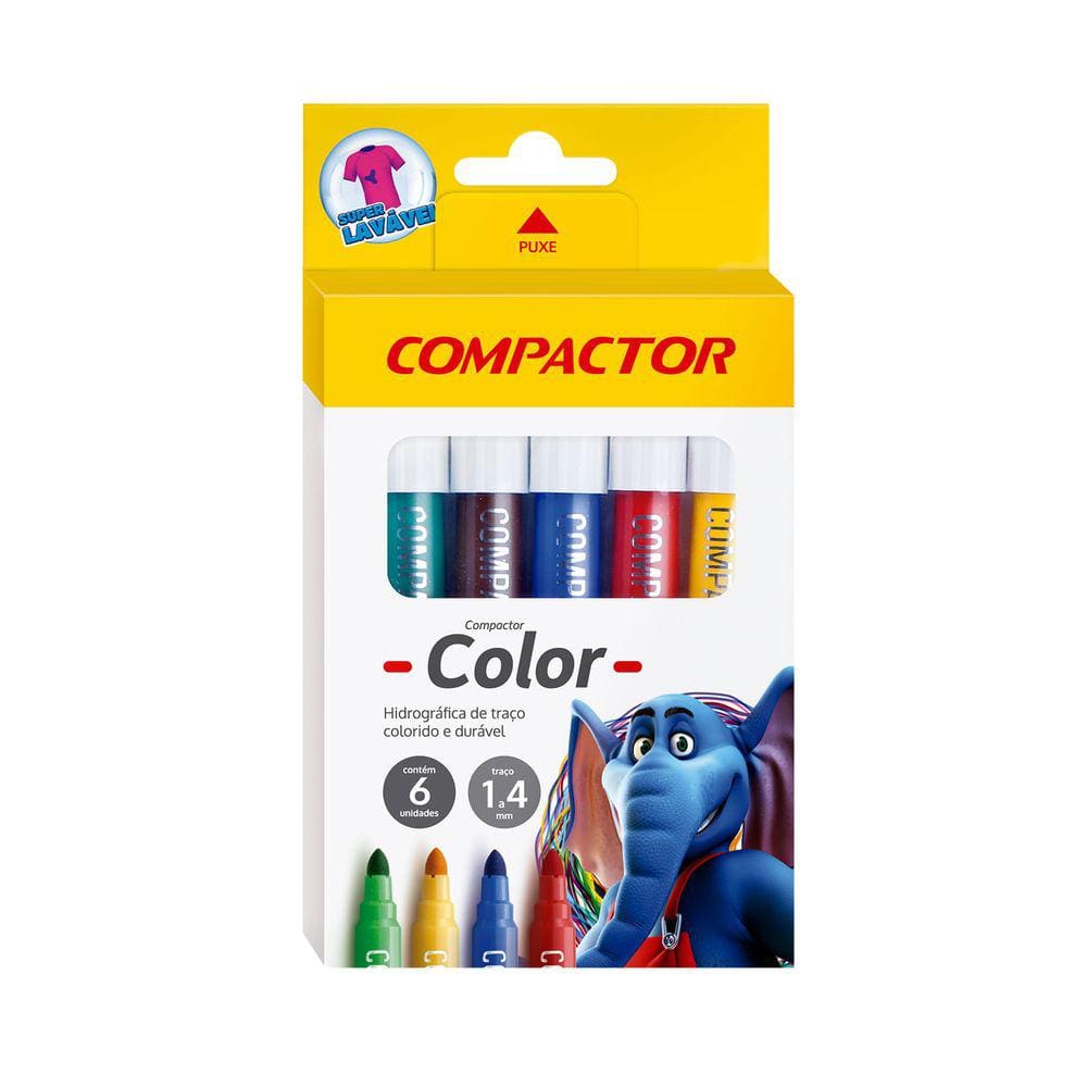 Hidrocor Compactor Marcador Color com 6 Cores