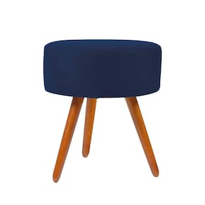 Puff Puf Banqueta Redondo Suede Pés Palito azul Marinho