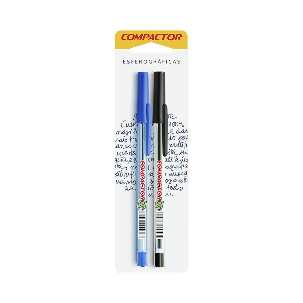 Caneta Esferográfica Compactor 0.7mm Azul e Preta com 2 Unidades