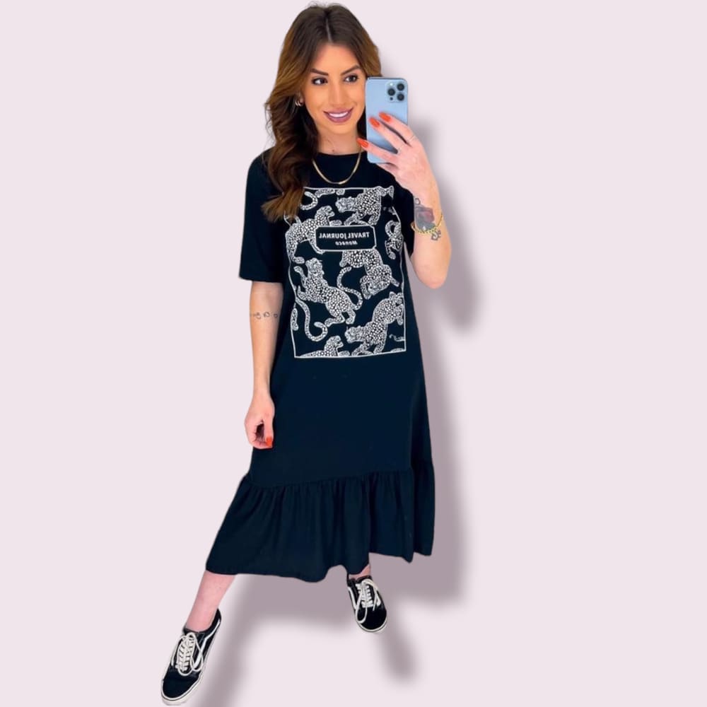 Vestido Midi Blusão Savana Blogueirinha Verão Algodão