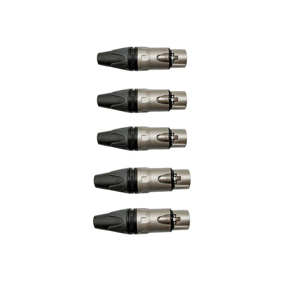 Kit 5 Conectores Linha Xlr Plug Fêmea 3 Polos Wireconex WC-1003