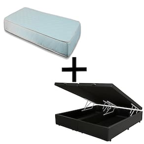 Cama Box Baú Queen 158 - Tecido Sintético Preto com Colchão Munique Bello Box - 100% Espuma - D33 Branco 55x158x198