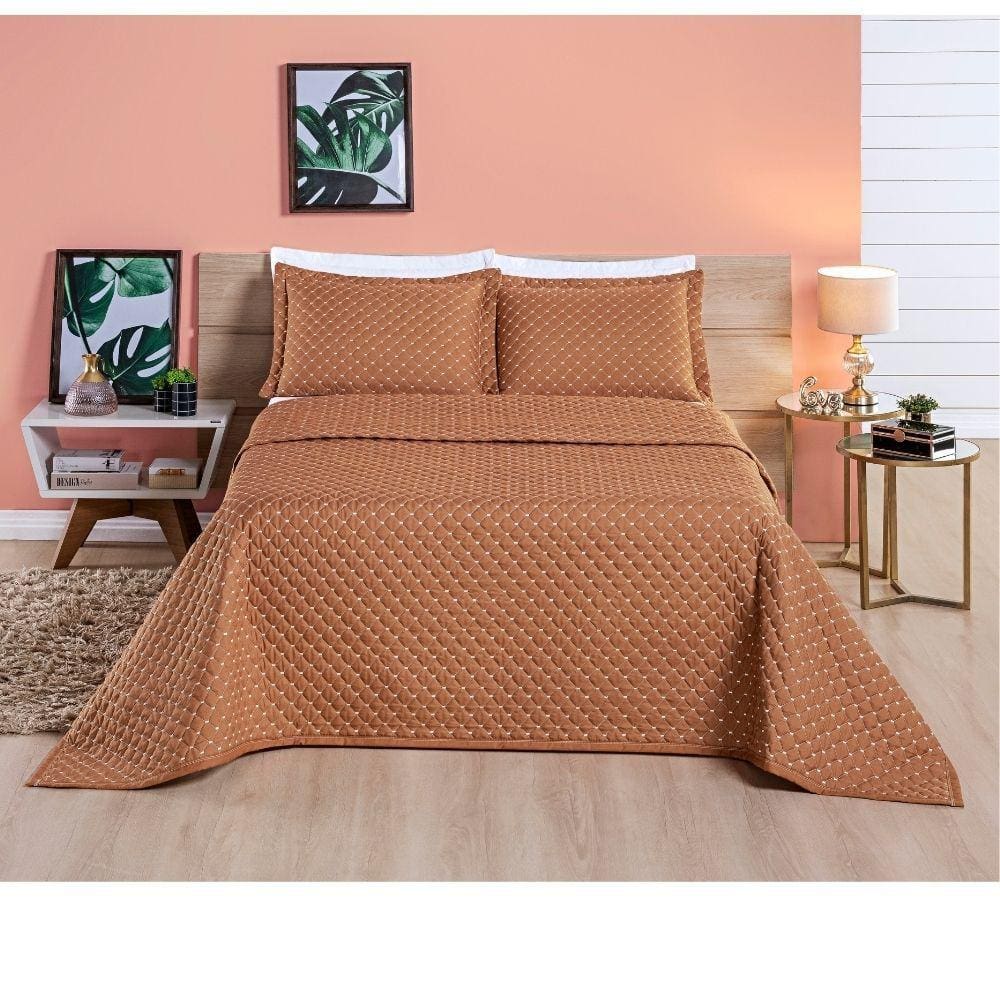 Cobre Leito King 3 peças Colcha Micropercal 200 Fios Bordada Ravena