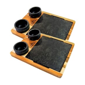 Kit 2 Tábua 04 Molheiras em Pedra Sabão e Suporte G 25x25cm