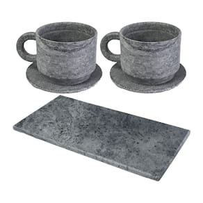 Kit 2 Xícaras de Chá com Pires Pedra Sabão Servir Decorar