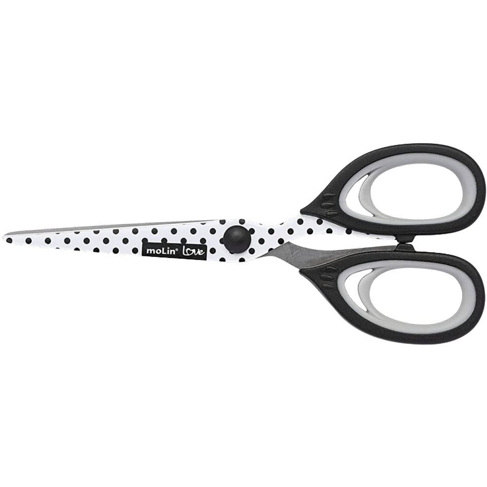 Tesoura Love 18cm Lâmina aço inoxidável Black e White Molin