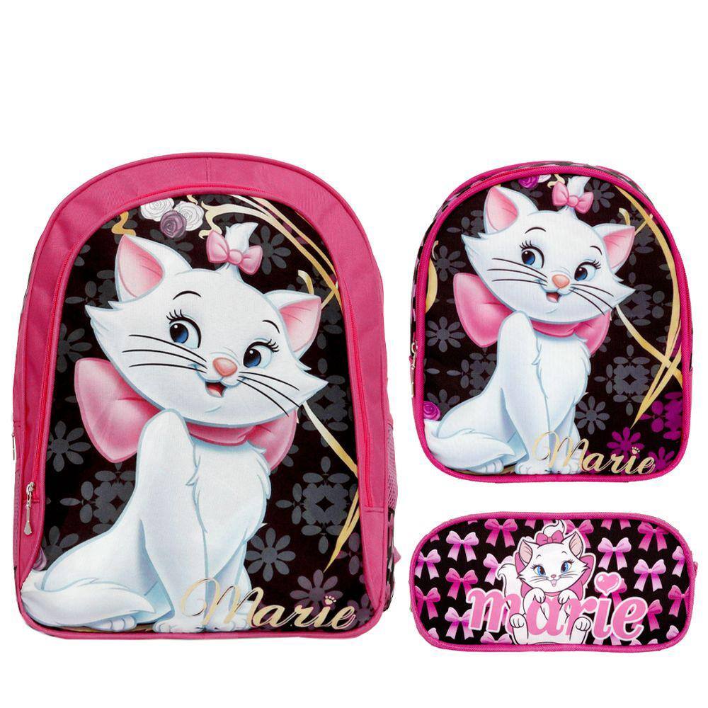 Mochila Escolar Infantil Gata Marie Costas Lancheira+Estojo