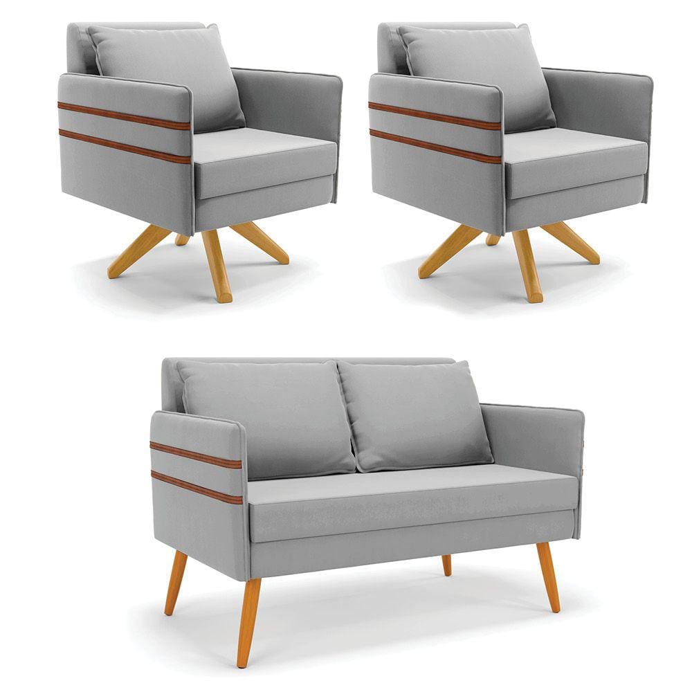 Kit 01 Namoradeira 02 Lugares e 02 Poltronas Mari Suede Base de Madeira MA30 - D`Rossi