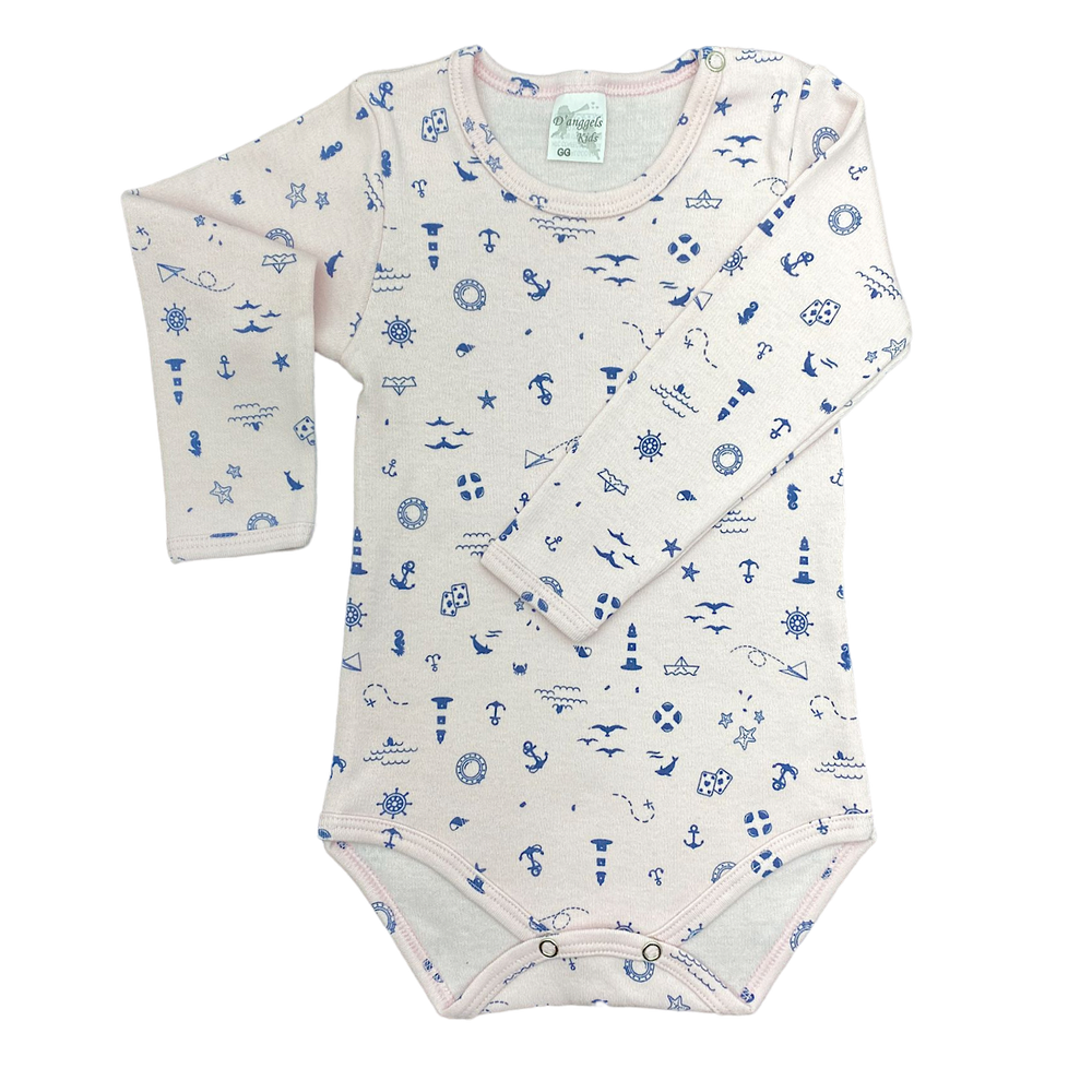 Body Rosa Estampado - Manga Longa