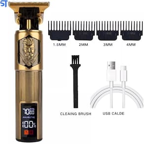 Maquininha Elétrica Cabelo/Barba Recarregável LCD Acabamento Gold Bommax - BM-A086