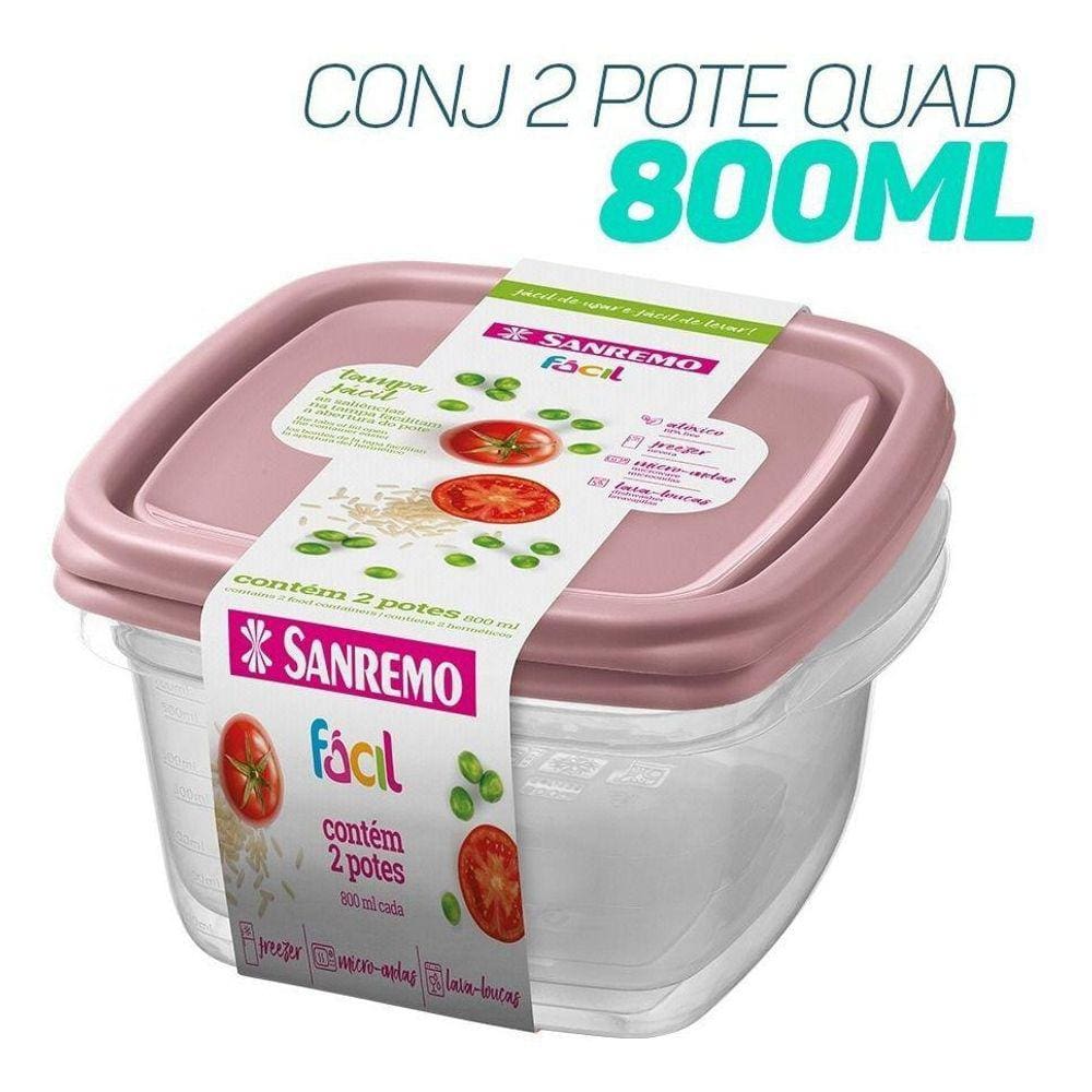Conjunto 2 Potes Quadrados Com Tampa 800ml Fácil Sanremo