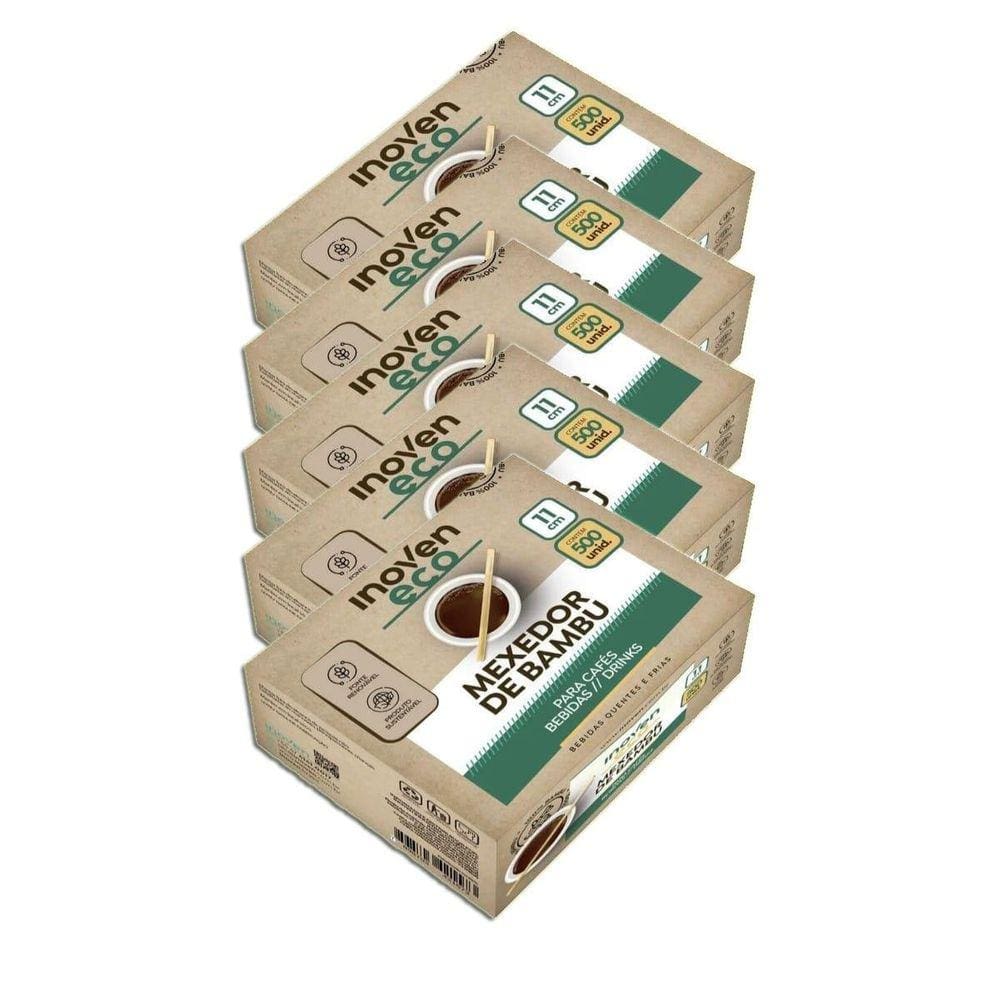 Mexedor Bambu Inoven Cafe Bebidas 11 Cm 500 Unidades Kit 5
