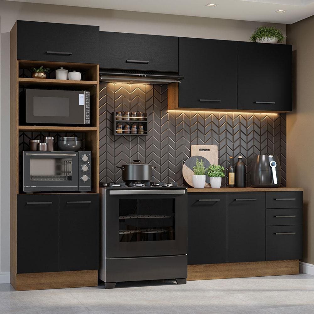 Armário de Cozinha Completa 270cm Rustic/Preto Agata Madesa 07