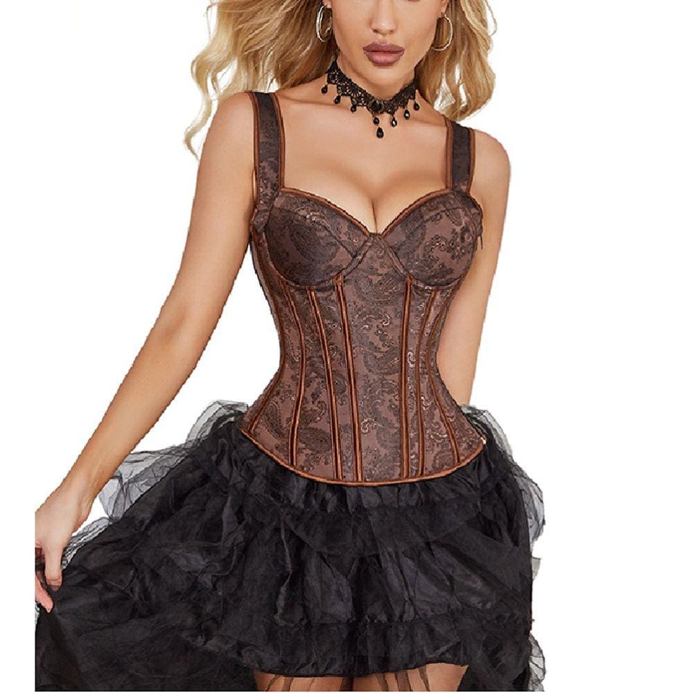 Corset Corselet Floral Bojo Alça Modela Cintura Valoriza Busto Marrom Linha Fashion M682