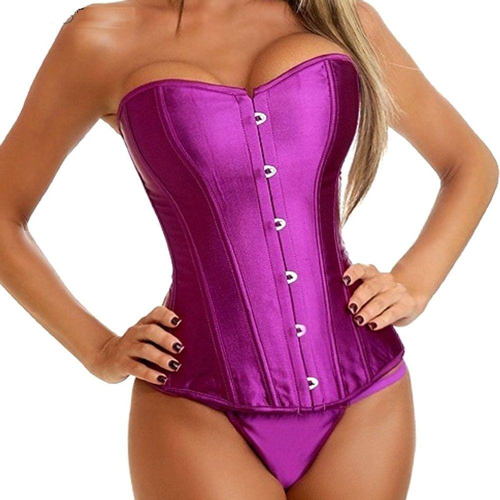 Corset Corselet Espartilho Modelador Acetinado Linha Casual Tam 36 a 56 Rosa Fúcsia M117