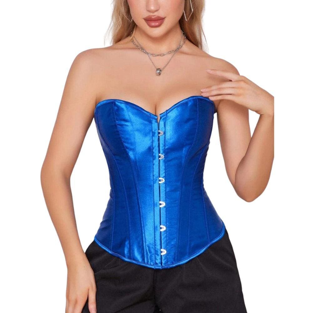 Corset Corselet Espartilho Modelador Acetinado Linha Casual Tam 36 a 56 Azul Dark M111