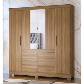 Guarda Roupa Roupeiro Casal 66510 04 Portas 06 Gavetas c/ Espelho Cádis Amendola Touch Demóbile