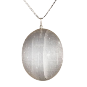 Colar Cabochão Selenita Grande Pino Prata 950