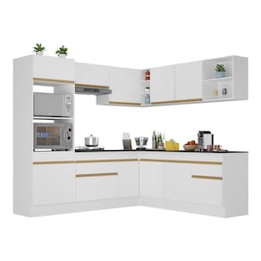 Armário De Cozinha Completa De Canto V2080 Branco Dourado