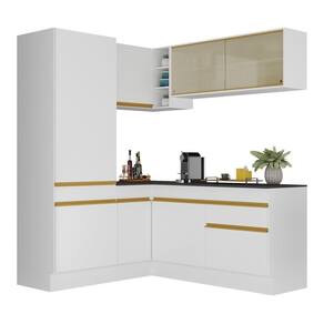 Armário De Cozinha Completa De Canto V2088 Branco Dourado