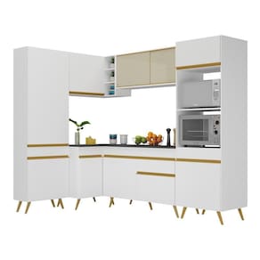 Armário De Cozinha Completa De Canto V2050 Branco Dourado