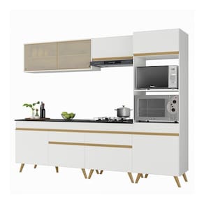 Armário De Cozinha Completa 252cm V3715 Branco Dourado