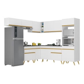 Armário De Cozinha Completa De Canto V2070 Branco Dourado