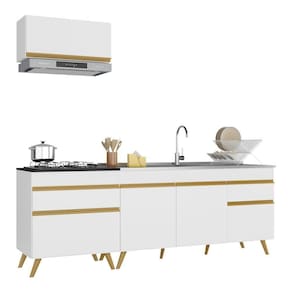 Armário De Cozinha Compacta 220cm V2074 Branco Dourado