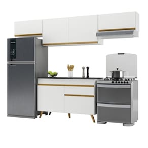 Armário De Cozinha Compacta 260cm V3697 Branco Dourado