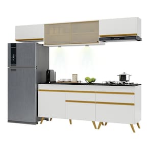 Armário De Cozinha Completa 260cm V2033 Branco Dourado
