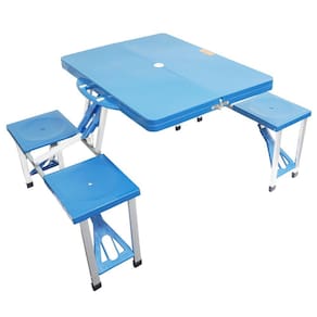 Mesa de Camping Praia Dobrável com 4 Bancos em Alumínio e Vira Maleta Importway IWMCD-4B