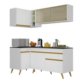 Armário De Cozinha Compacta De Canto V2056 Branco Dourado