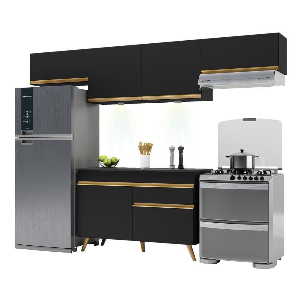 Armário De Cozinha Compacta 260cm Multimóveis V2022/dourado