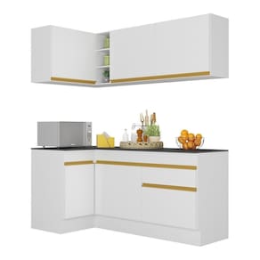 Armário De Cozinha Compacta De Canto V2092 Branco Dourado