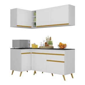 Armário De Cozinha Compacta De Canto V2057 Branco Dourado