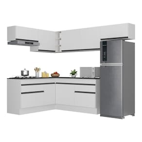 Armário De Cozinha Completa De Canto V214 Branco/Preto
