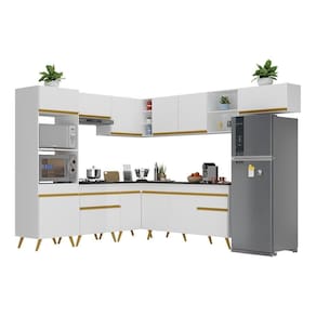 Armário De Cozinha Completa De Canto V248 Branco Dourado