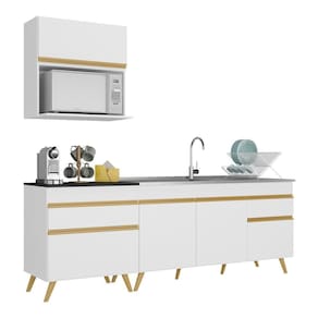 Armário De Cozinha Compacta 220cm V2075 Branco Dourado