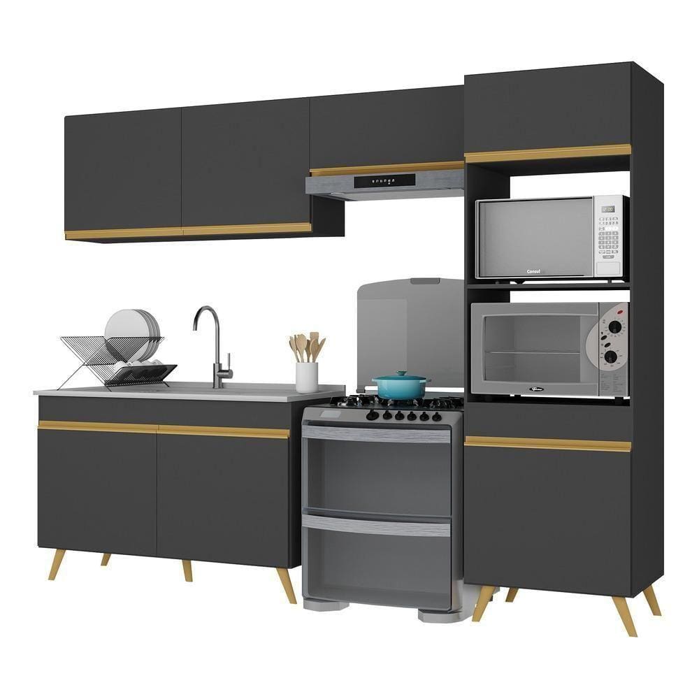 Armário De Cozinha Compacta 252cm Multimóveis V3749/dourado
