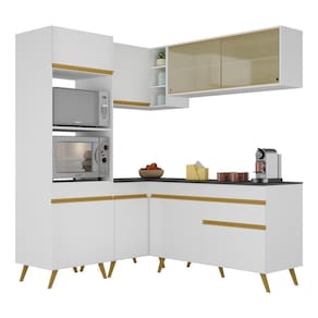 Armário De Cozinha Completa De Canto V263 Branco Dourado