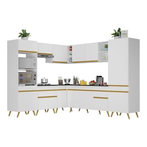 Armário De Cozinha Completa De Canto V246 Branco Dourado
