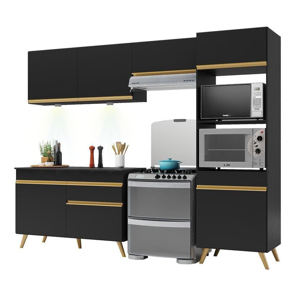Armário De Cozinha Compacta 252cm Multimóveis V2018/dourado