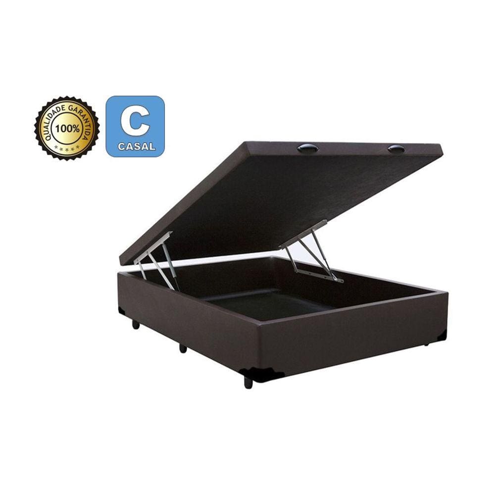 Cama Box Baú Casal 138 - Bello Box - Tecido Sintético Marrom 30CM PROFUNDIDADE - ALTURA TOTAL 48 CM