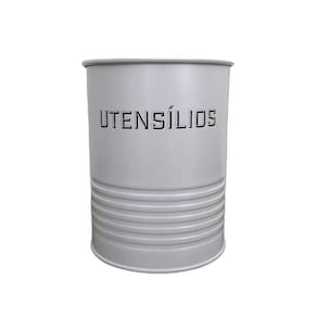 Lata Porta Utensílios Branca Fosca Em Metal Minimalista