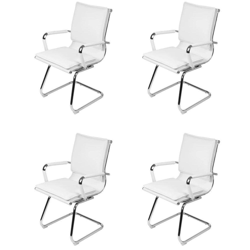 Kit 4 Cadeiras Para Escritório Interlocutor Estofada em Sintético 3304 Or Design Branca