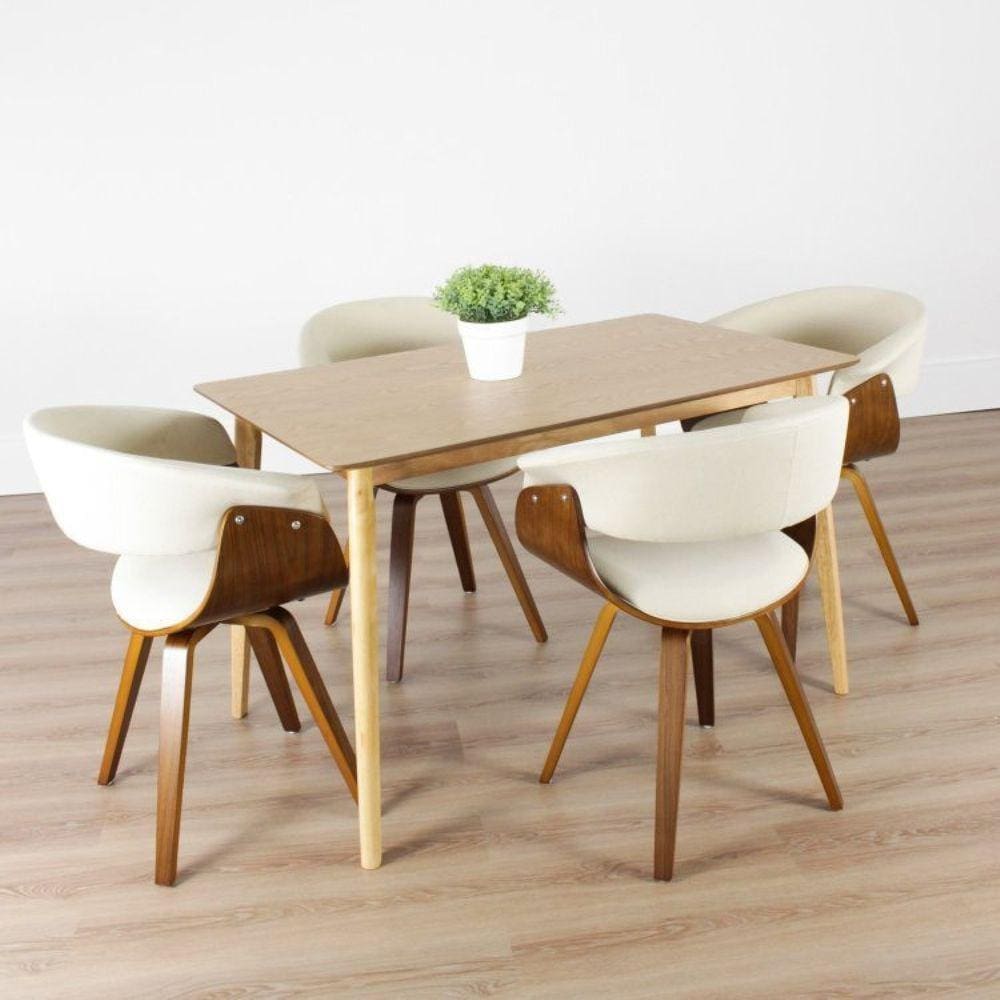 Conjunto Sala de Jantar Mesa Finlândia 120x75cm com 4 Cadeiras Betina Linho Rivatti Creme