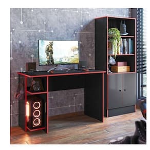 Conjunto Home Office 2 Peças Mesa para Escritório/Gamer e 1 Armário Gamer 2 Portas Espresso Móveis Preto/Vermarromho