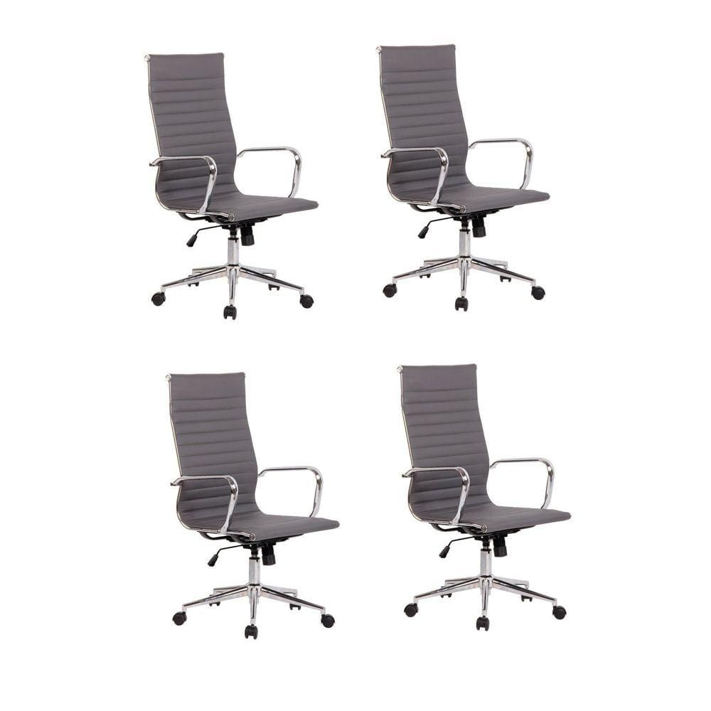 Conjunto 4 Cadeiras de Escritório Presidente Giratória Sevilha Alta Rivatti Cinza