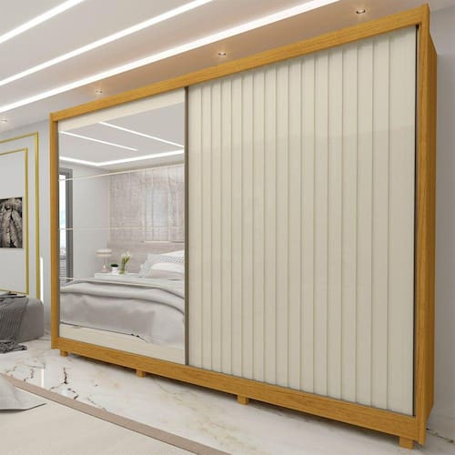 Guarda Roupa Casal 2 Portas 7 Gavetas com Espelho Apolo Gelius Móveis Marromle/Off White